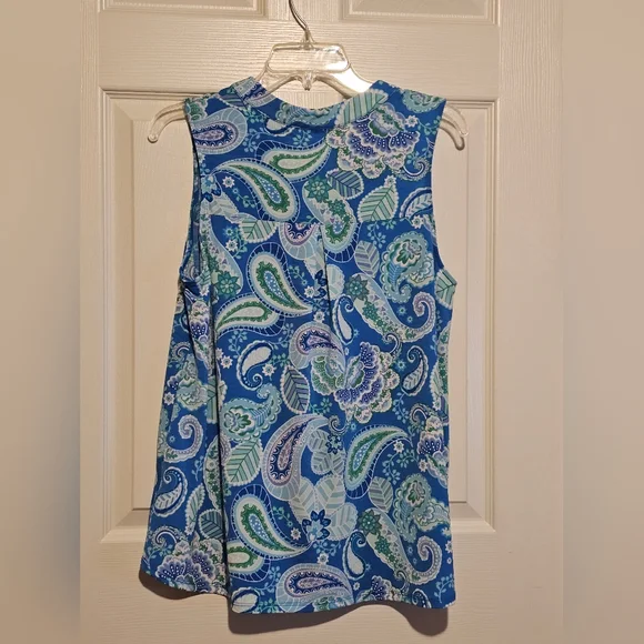 Dear Scarlett Blue and Green Paisley Sleeveless Blouse Sz M - Picture 2 of 3